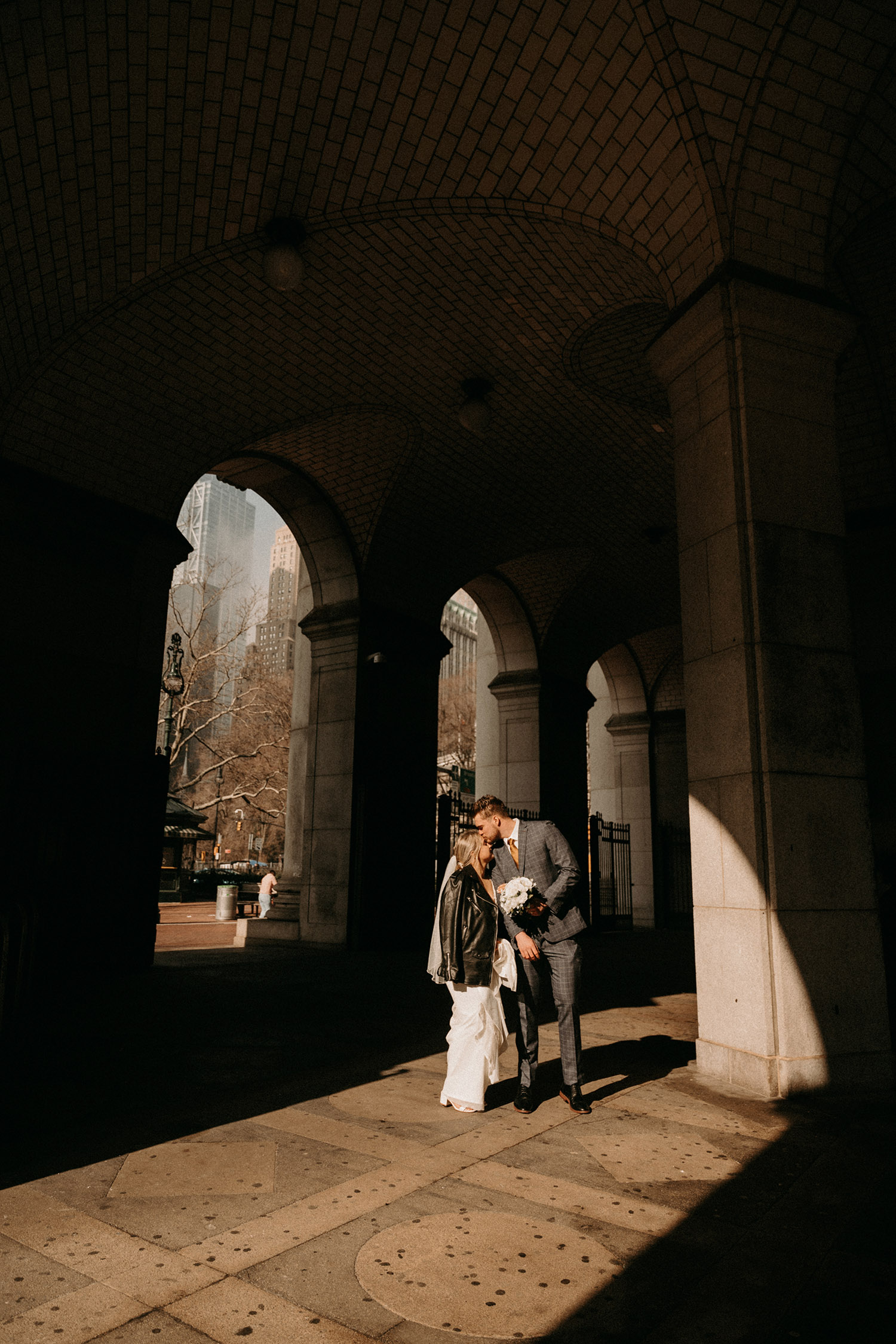 modern and playful city hall elopement photography in the financial district of New York City