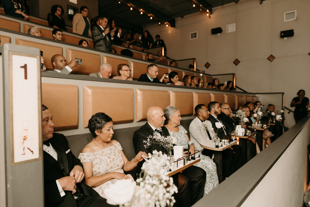 Photo of the guests at a movie theatre wedding in Brooklyn, NY
