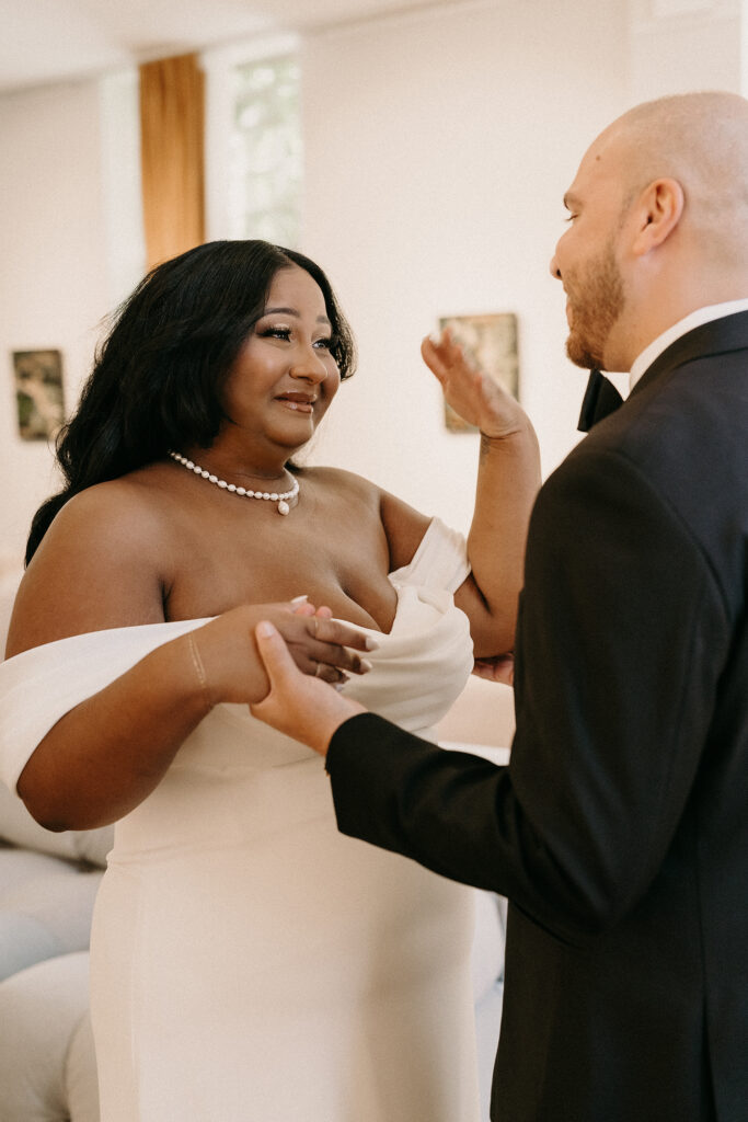 Bride getting emotional during her first look with fiancè.