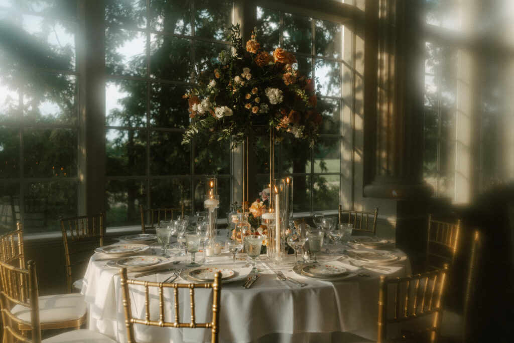 A dreamy table shot of the florals and table decor of a luxury wedding at the Ashford Estate.