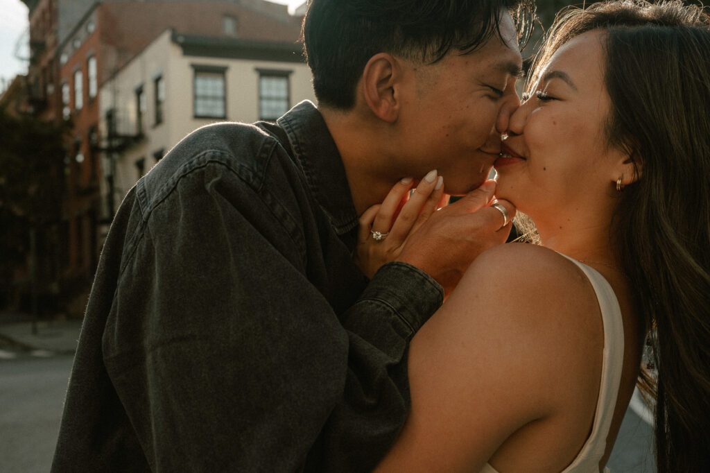 Nose to Nose fun couples shot on the streets of West Village