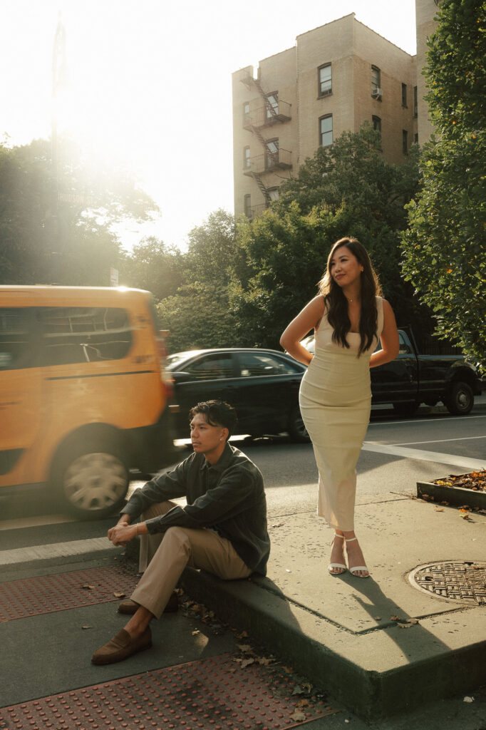 Iconic NY taxi as backdrop for engagement session