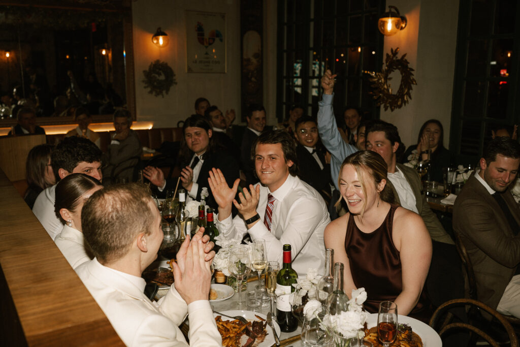 wrapping up dinner with applause over funny toasts