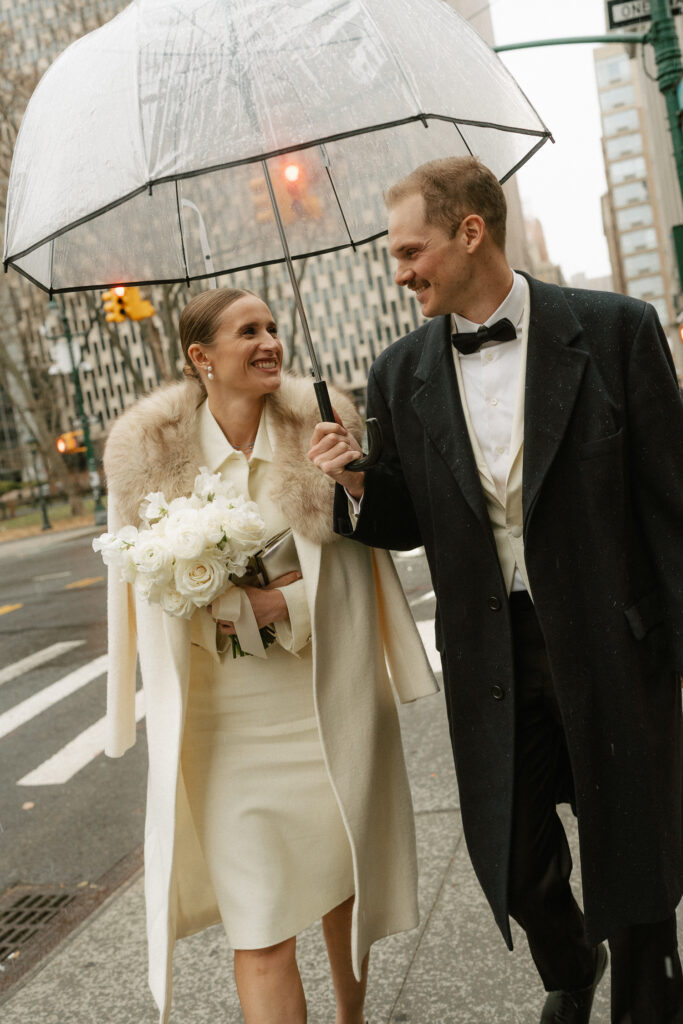 Urban city elopement in off white alternative wedding apparel 