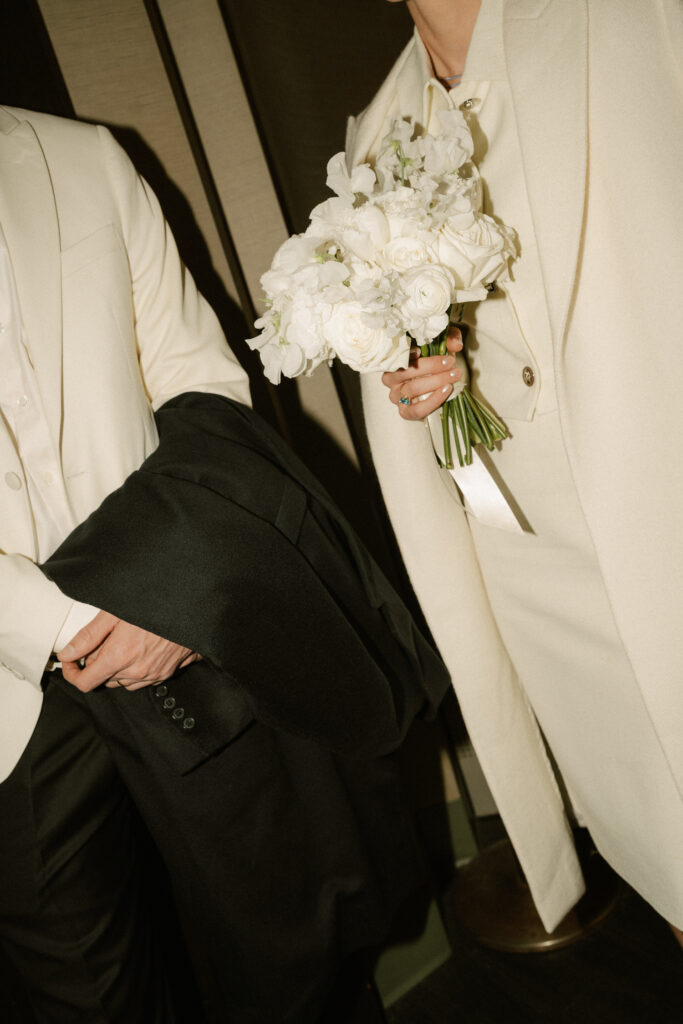 Bridal bouquet of white flowers by Rachel Cho Floral in NYC