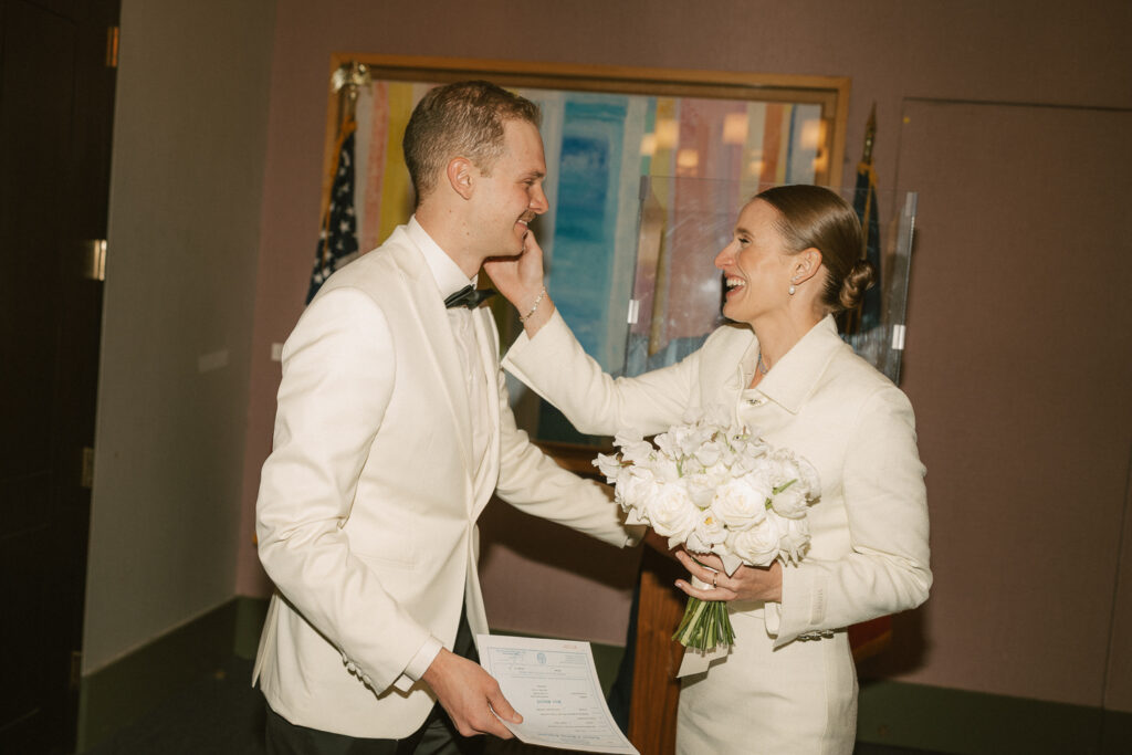 after vows exchanged bride emotionally touching grooms face