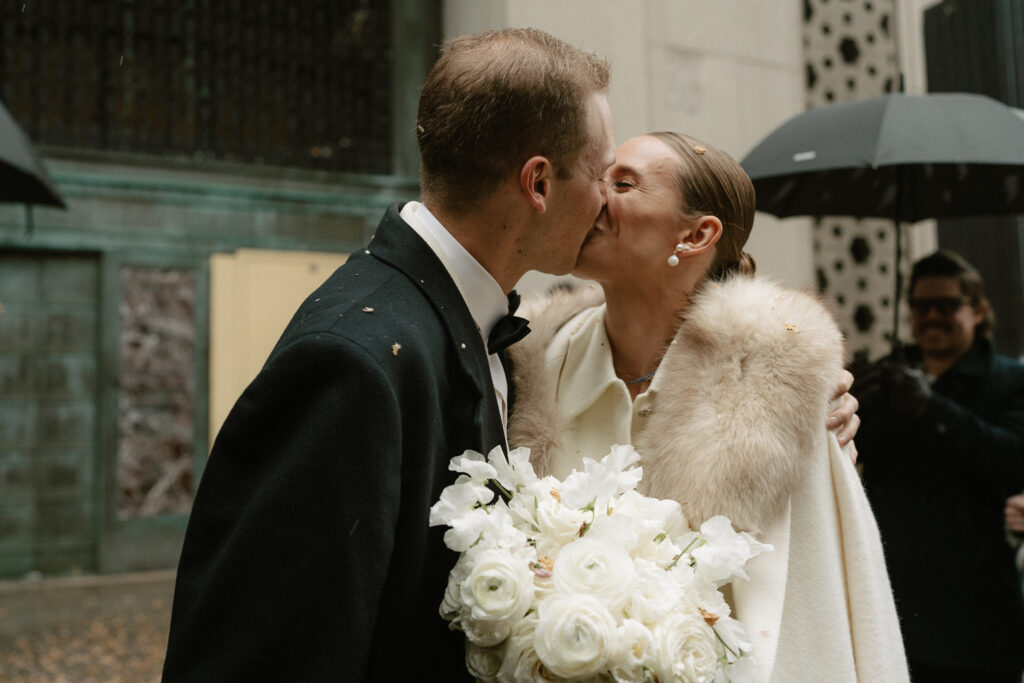 close up of bride's fur wrap