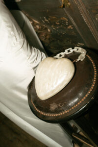 heart purse prop in elevated engagement photo session
